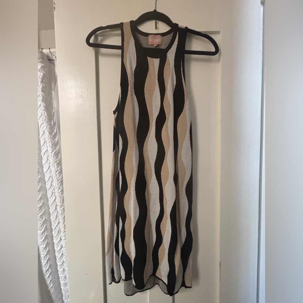 Show Me Your MuMu Wave Stripe Knit Dress in Black, Cream, Tan